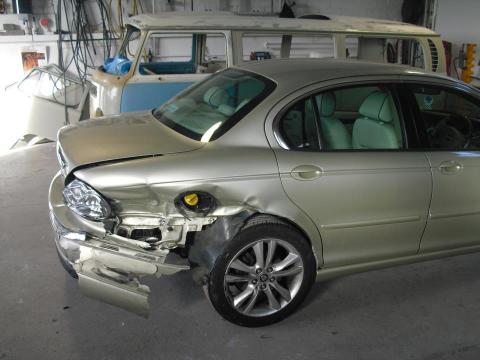 Accident damage car awaiting body repairs